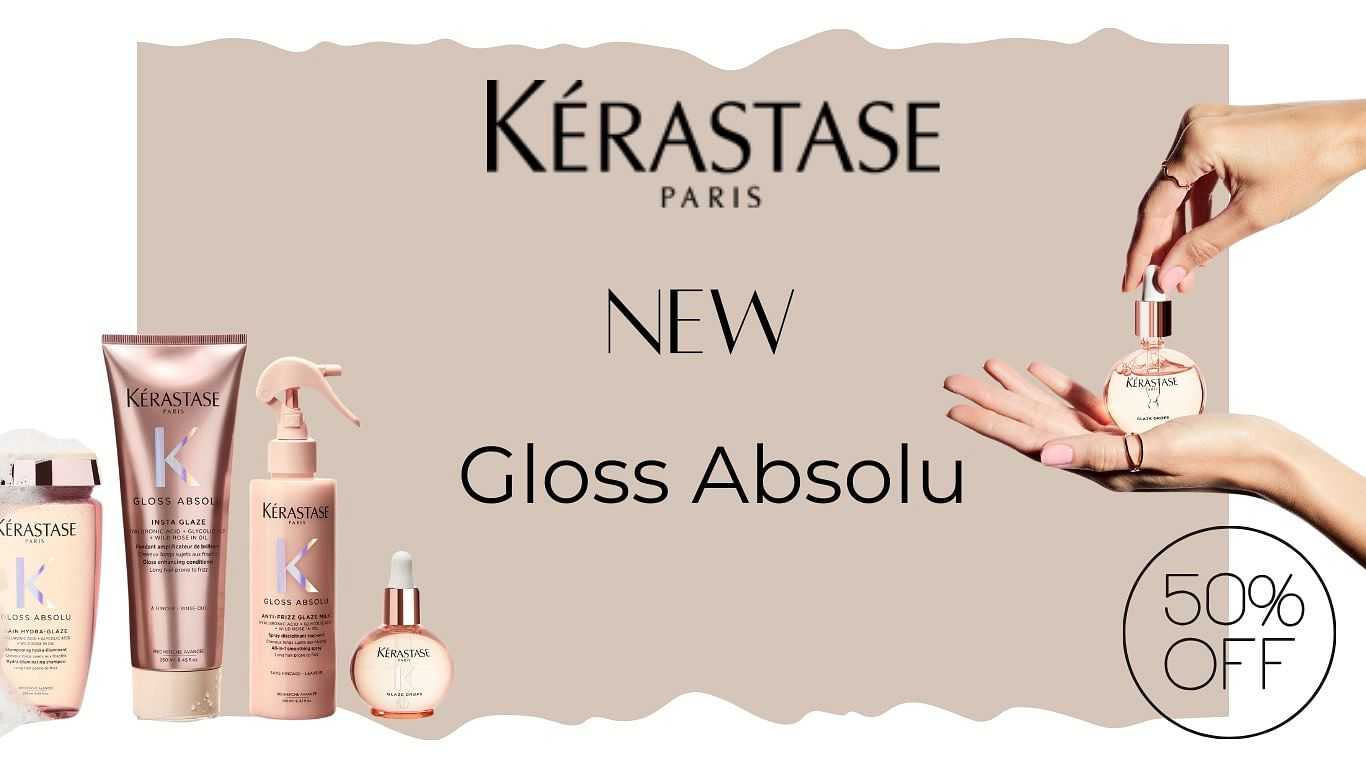 Kérastase Paris Gloss Absolu products displayed with 50% off offer.